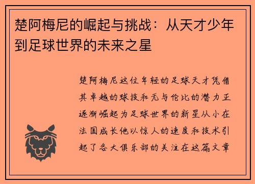 楚阿梅尼的崛起与挑战:从天才少年到足球世界的未来之星
