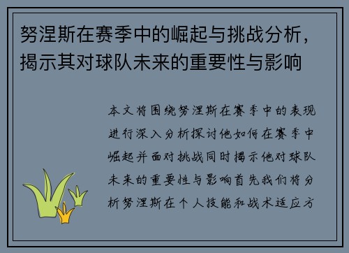 努涅斯在赛季中的崛起与挑战分析，揭示其对球队未来的重要性与影响