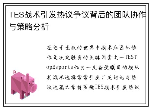 TES战术引发热议争议背后的团队协作与策略分析